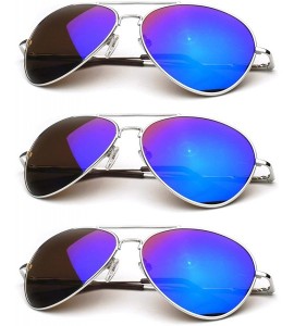 Aviator Premium Full Mirrored Aviator Sunglasses w/Flash Mirror Lens - 3 Pack Silver - Blue - CM116RH62Z9 $29.05