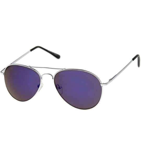 Aviator Premium Full Mirrored Aviator Sunglasses w/Flash Mirror Lens - 3 Pack Silver - Blue - CM116RH62Z9 $29.05