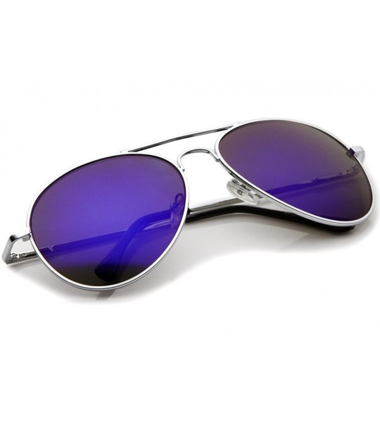 Aviator Premium Full Mirrored Aviator Sunglasses w/Flash Mirror Lens - 3 Pack Silver - Blue - CM116RH62Z9 $29.05