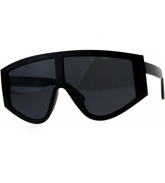 Oversized Robotic Mens Mob 80s Flat Top Large Plastic Sunglasses - Shiny Black - CD18C9EYAG8 $19.50