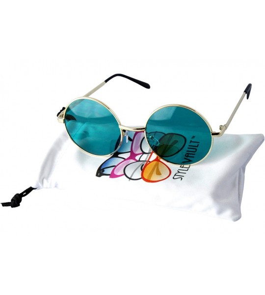 Round V105-VP 2" Lens Round Metal Sunglasses - 005 Gold-p Green - CJ18OE5Q90I $18.14