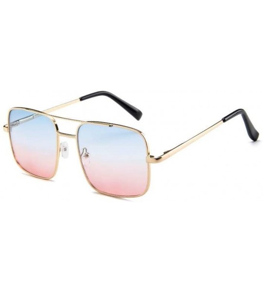 Oversized Big Frame Bicolor Retro Sunglass - Double Beam Ocean Sheet Metal Square Spring-Leg Sunglass - CO18NRRW0NL $20.93