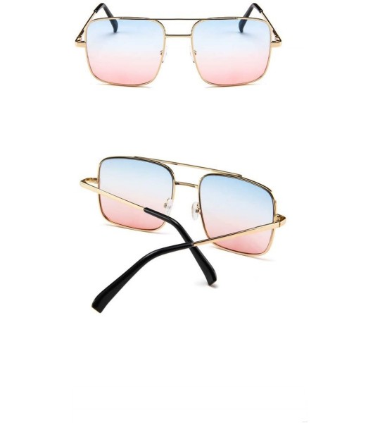 Oversized Big Frame Bicolor Retro Sunglass - Double Beam Ocean Sheet Metal Square Spring-Leg Sunglass - CO18NRRW0NL $20.93