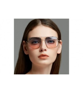 Oversized Big Frame Bicolor Retro Sunglass - Double Beam Ocean Sheet Metal Square Spring-Leg Sunglass - CO18NRRW0NL $20.93