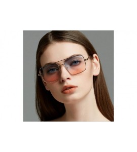 Oversized Big Frame Bicolor Retro Sunglass - Double Beam Ocean Sheet Metal Square Spring-Leg Sunglass - CO18NRRW0NL $20.93