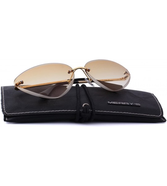 Cat Eye Women Rimless Cat Eye Sunglasses Gradient Lens UV400 S6158 - Brown - CY18D6805YR $24.12