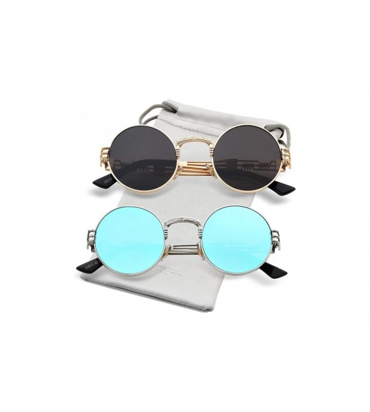 Shield Round Steampunk Sunglasses John Lennon Hippie Glasses Metal Frame 100% UV Blocking Lens - C01908IEO3I $42.30