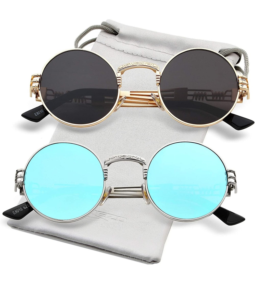 Shield Round Steampunk Sunglasses John Lennon Hippie Glasses Metal Frame 100% UV Blocking Lens - C01908IEO3I $42.30