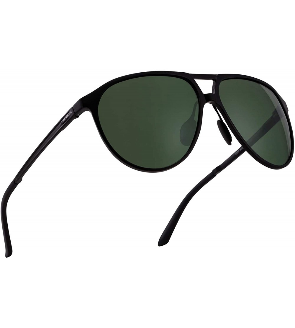 Aviator Men's Driving Polarized Sunglasses for Men Al-Mg Metal Frame Ultra Light - Black Frame/Green Lens - C1193QT7Y08 $39.53
