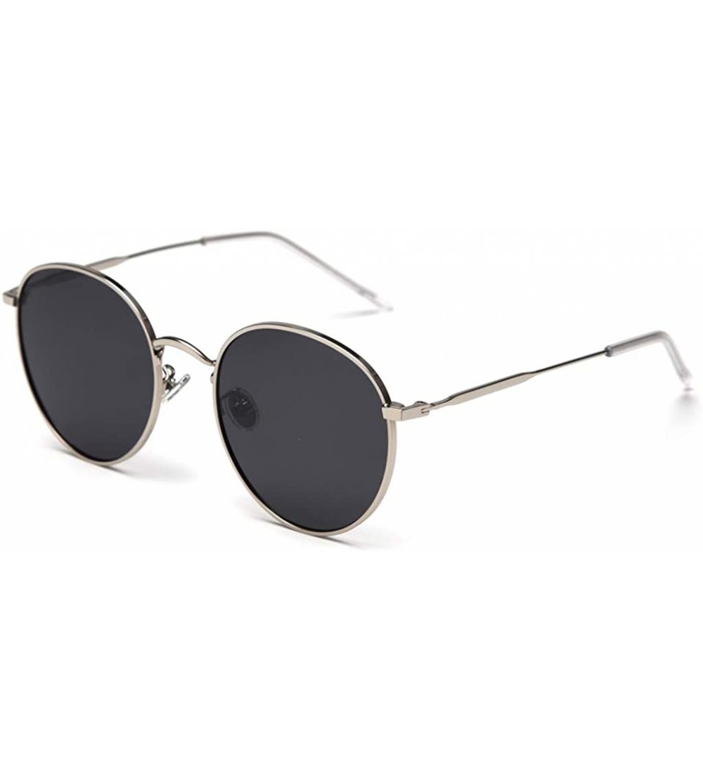 Round Metal Round Sunglasses Women Polarized Retro Sun Glasses for Men Driving Eyewear - Silver With Black - CR18X56G3UC $27.69