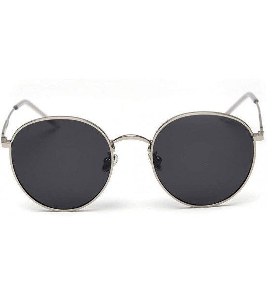 Round Metal Round Sunglasses Women Polarized Retro Sun Glasses for Men Driving Eyewear - Silver With Black - CR18X56G3UC $27.69