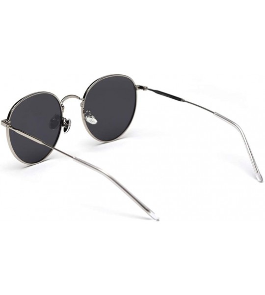 Round Metal Round Sunglasses Women Polarized Retro Sun Glasses for Men Driving Eyewear - Silver With Black - CR18X56G3UC $27.69