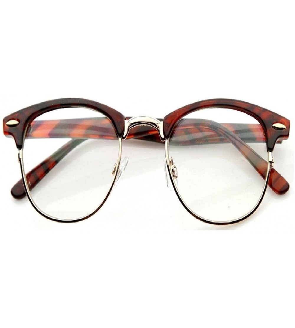 Oval Optical Horned Rim Clear Lens Half Frame Club Master Glasses UV400 - Choose Color - Tortoise Brown - Gold - CO18GEEHNGU ...