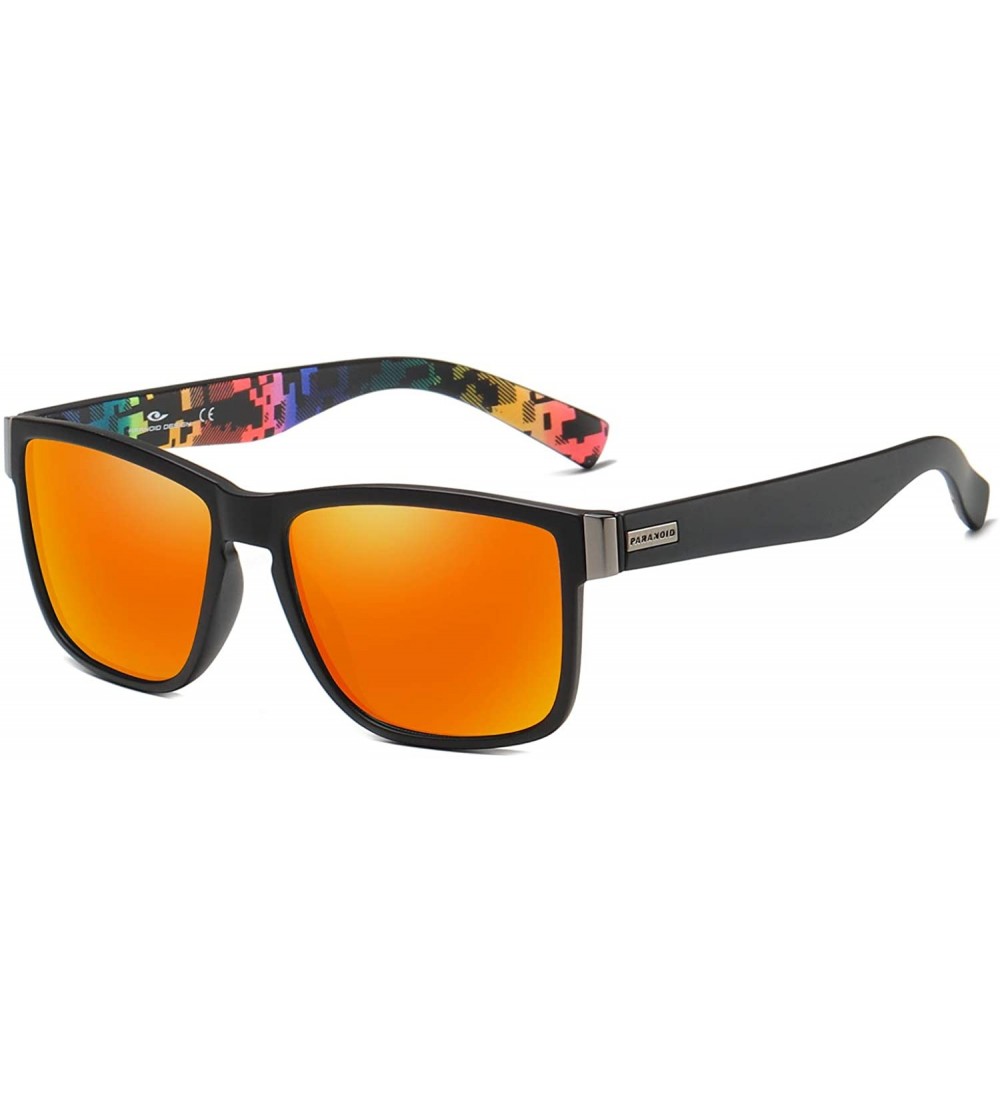 Square Retro Polarized Sunglasses for Men and Women Classic Vintage Square Sun Glasses UV400 Protection - Black/Orange - CR19...