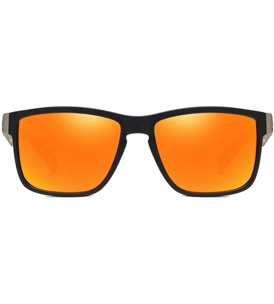 Square Retro Polarized Sunglasses for Men and Women Classic Vintage Square Sun Glasses UV400 Protection - Black/Orange - CR19...