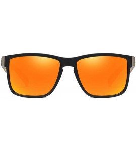 Square Retro Polarized Sunglasses for Men and Women Classic Vintage Square Sun Glasses UV400 Protection - Black/Orange - CR19...