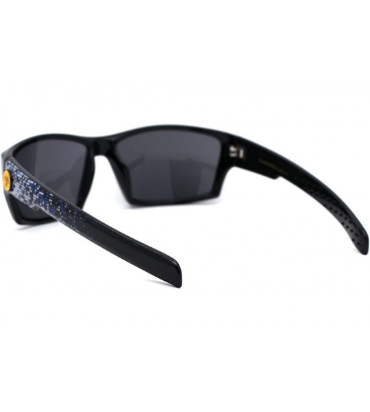 Rectangular Mens 90s Warp Skater Digital Camo Print Arm Sunglasses - Black White Blue - CK197EHK7SH $22.71