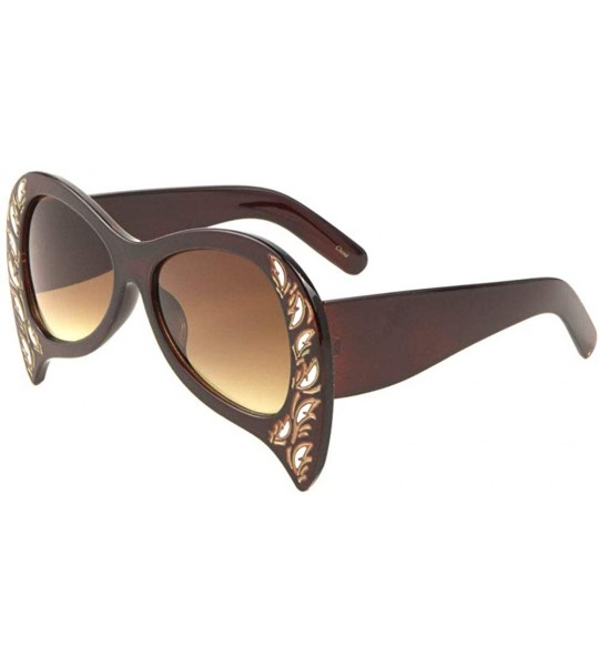 Cat Eye Upside Down Cat Eye Frontal Color Print Sunglasses - Brown - CG19880AHKT $26.23