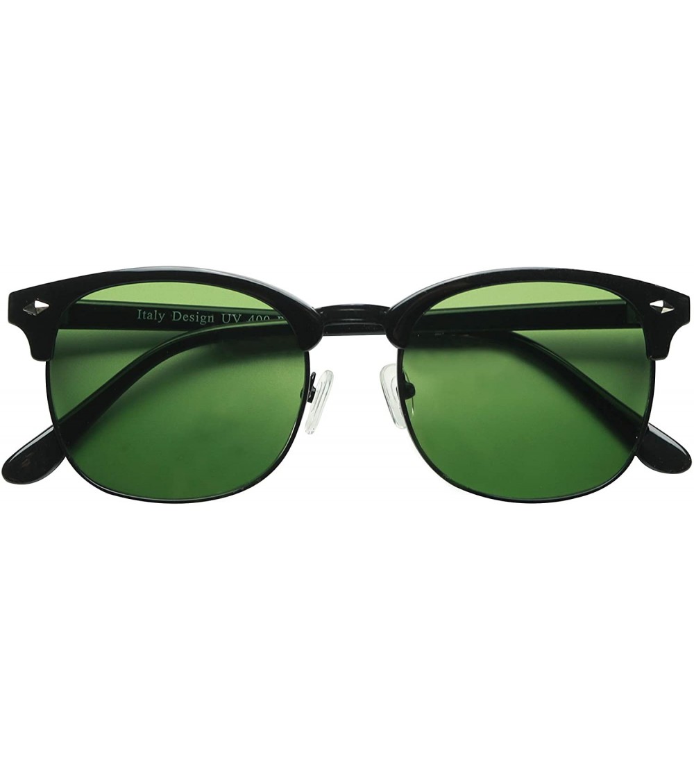 Rimless Premium Vintage Clubmaster Sunglasses - Black Frame W/Black Trim Frame and Green Glass Lens - CR197HH47UD $23.81