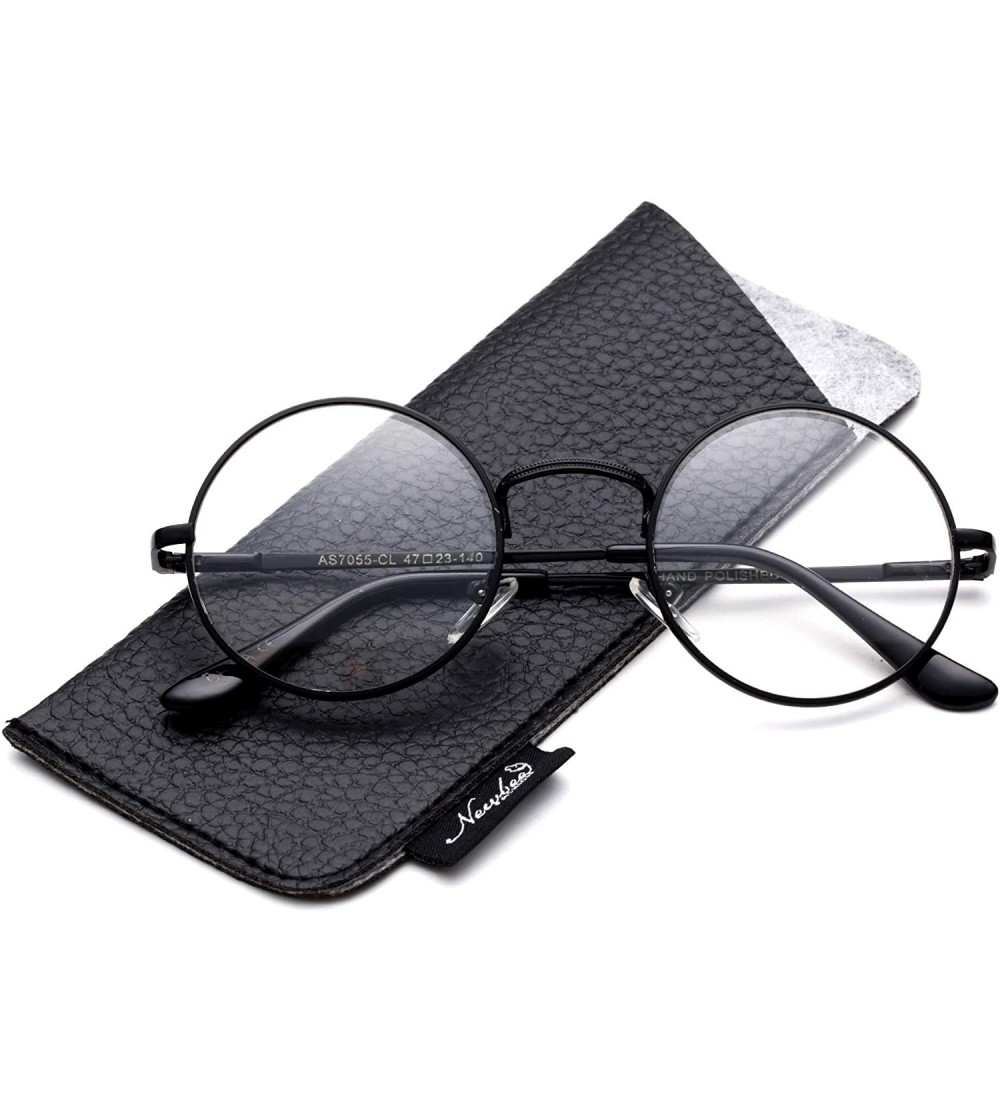 Round John Lennon Glasses Hippy 60's Vintage Retro Round Sunglasses & Clear Lens - Clear Lens - Black - CM18LSS2YEC $17.34