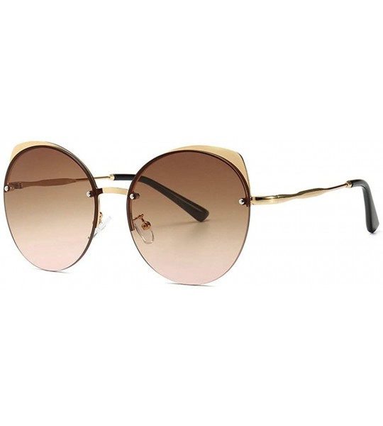 Round Fashion Round frame Lady Brand Designer Cat glasses Vintage men sun glasses UV400 - Brown - C018S76Q7LU $23.87