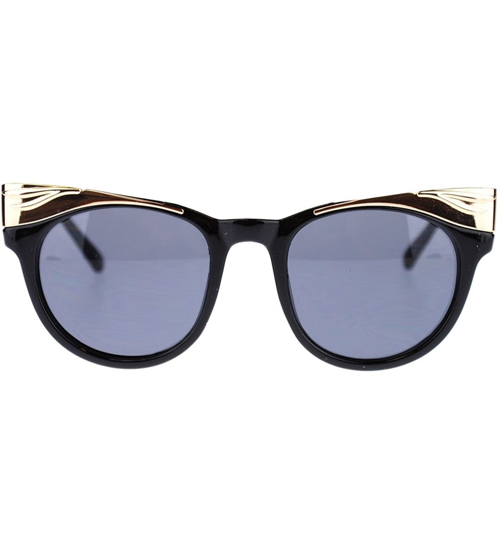 Oval Diva Womens Metal Brow Horn Rim Cat Eye Oval Fashion Sunglasses - Black - CV11N9PKQN1 $17.79
