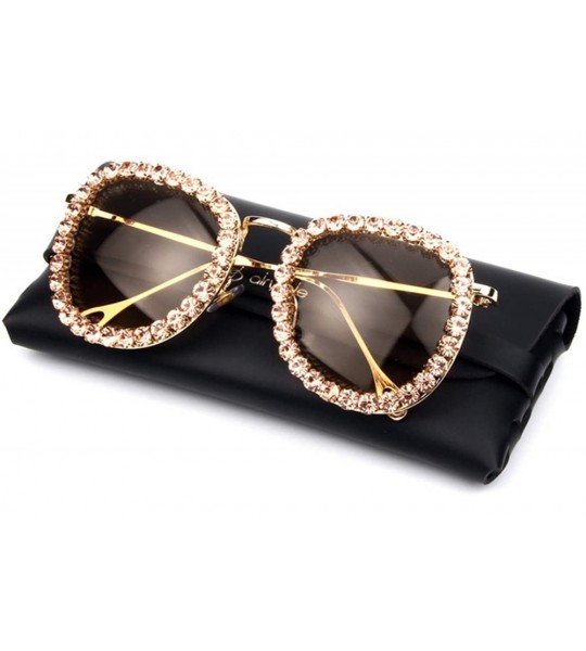 Sport Women's Crystal Rhinestone Sunglasses Metal Frame Fashion UV400 Protection Glasses - Orange - CE195WH7M04 $28.91