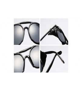 Round Women's Retro Classic Round Plastic Frame Sunglasses With Leather - Bright Black White - CS18W8G8H4K $44.43