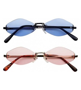 Oval Slim Narrow Diamond Hexagon Shape Sunglasses Rimless Metal Frame Candy Colored Tint Lens Skinny Fashion Shades - C018UX8...