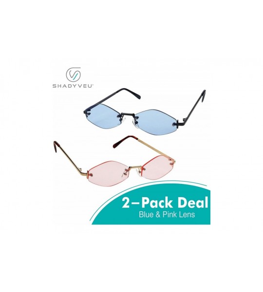 Oval Slim Narrow Diamond Hexagon Shape Sunglasses Rimless Metal Frame Candy Colored Tint Lens Skinny Fashion Shades - C018UX8...