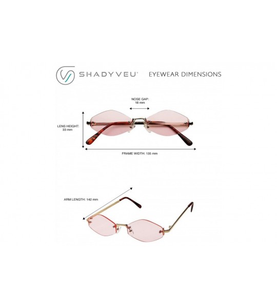 Oval Slim Narrow Diamond Hexagon Shape Sunglasses Rimless Metal Frame Candy Colored Tint Lens Skinny Fashion Shades - C018UX8...