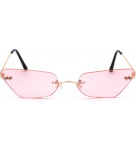 Cat Eye Womens Hippie Color Lens Rimless Cat Eye Sunglasses - Gold Pink - CL18Y2O46QN $24.09