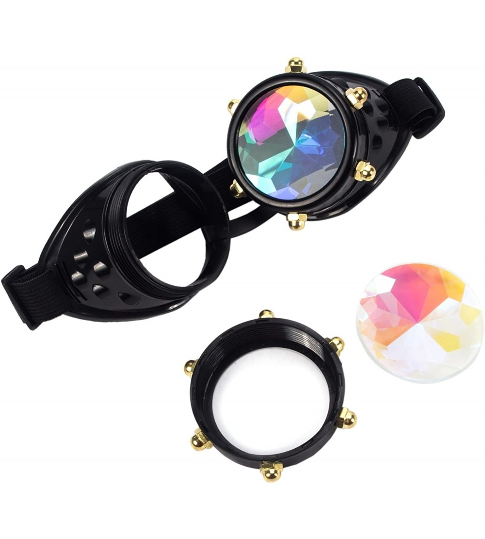 Goggle Kaleidoscope Rave Goggles Steampunk Cosplay Glasses Goggles with Rainbow Crystal Glass Lens - Black - CC189C9Q8G0 $23.35
