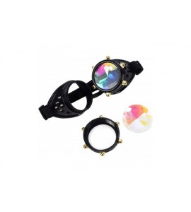 Goggle Kaleidoscope Rave Goggles Steampunk Cosplay Glasses Goggles with Rainbow Crystal Glass Lens - Black - CC189C9Q8G0 $23.35