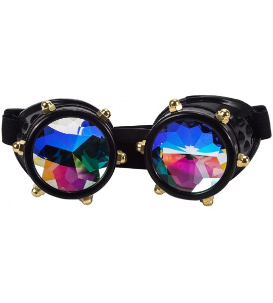 Goggle Kaleidoscope Rave Goggles Steampunk Cosplay Glasses Goggles with Rainbow Crystal Glass Lens - Black - CC189C9Q8G0 $23.35