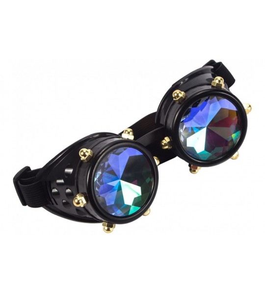 Goggle Kaleidoscope Rave Goggles Steampunk Cosplay Glasses Goggles with Rainbow Crystal Glass Lens - Black - CC189C9Q8G0 $23.35