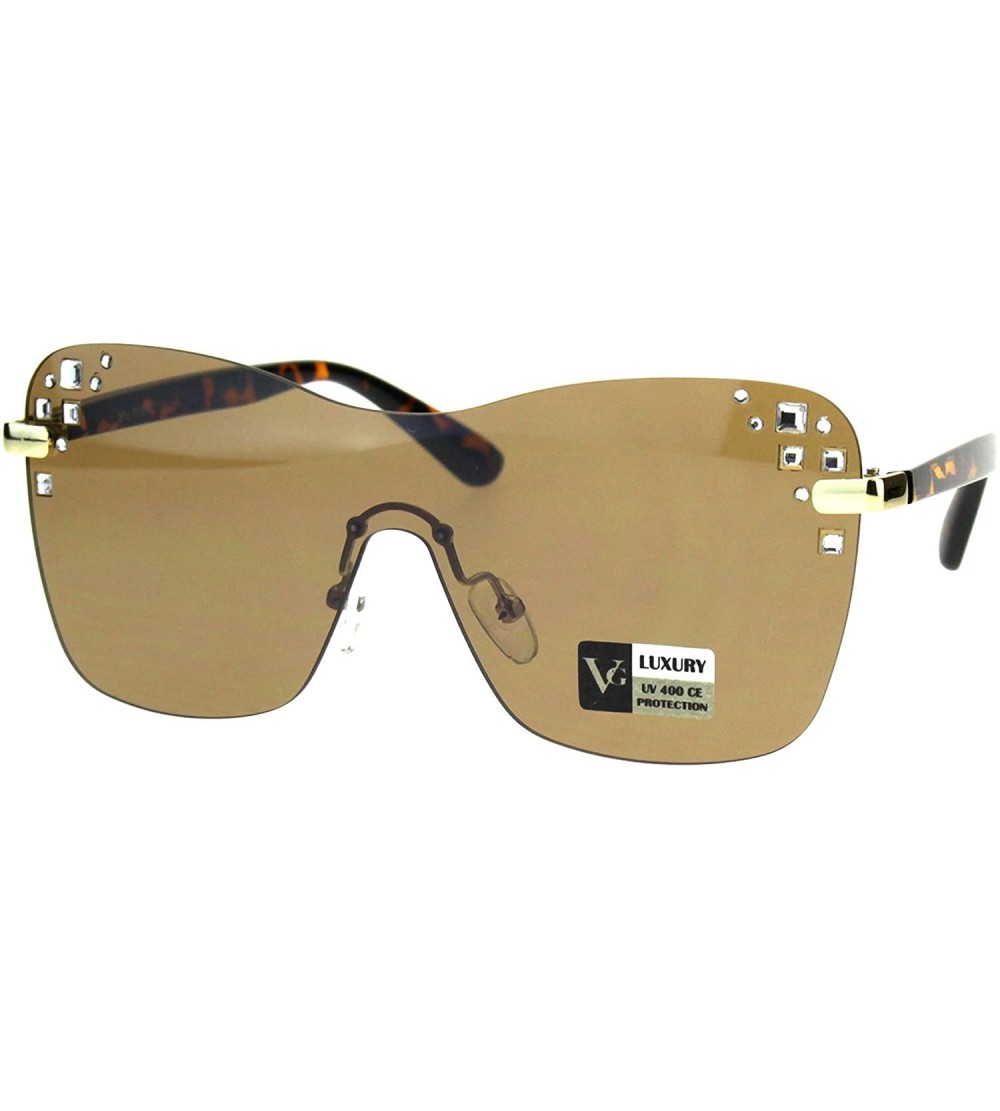 Rimless Womens Rhinestone Panel Shield Oversize Butterfly Fashion Sunglasses - Tortoise Brown - CW18E6LUG0Q $23.40