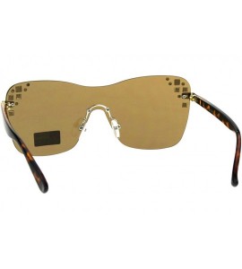 Rimless Womens Rhinestone Panel Shield Oversize Butterfly Fashion Sunglasses - Tortoise Brown - CW18E6LUG0Q $23.40