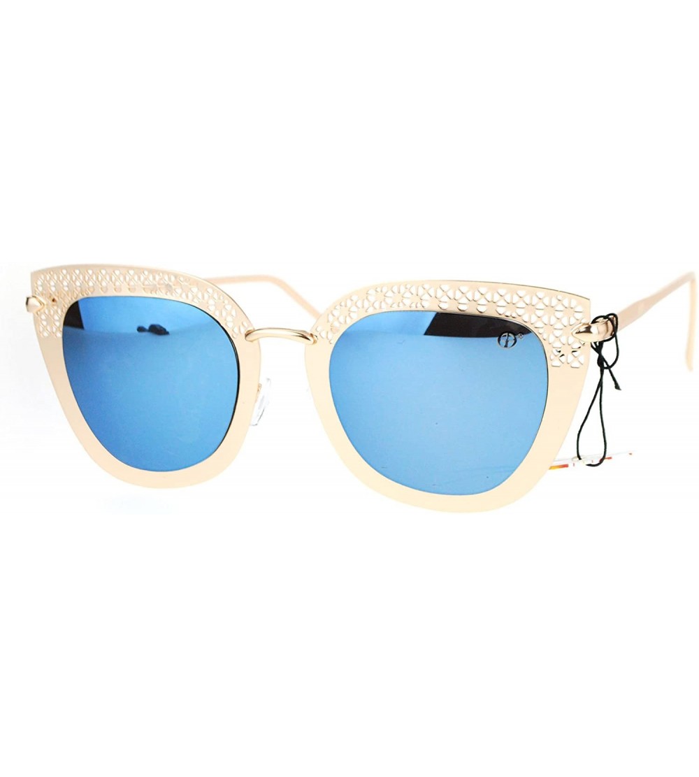 Square Womens Fashion Sunglasses Square Butterfly Metal Cutout Frame UV 400 - Gold (Blue Mirror) - C017AAQ3MDD $22.54