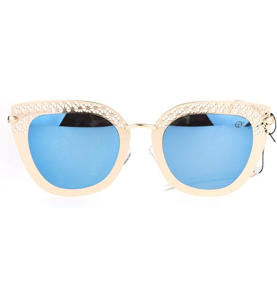 Square Womens Fashion Sunglasses Square Butterfly Metal Cutout Frame UV 400 - Gold (Blue Mirror) - C017AAQ3MDD $22.54