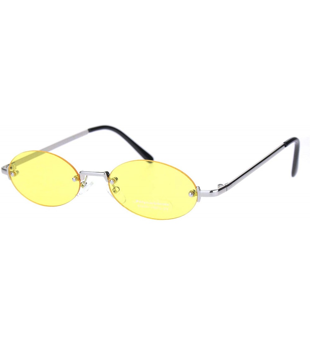 Oval Rimless Oval Shape Sunglasses Unisex Metal Frame Color Lens UV 400 - Silver (Yellow) - CP18SOOC2E9 $20.40