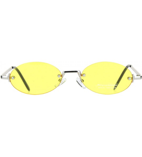 Oval Rimless Oval Shape Sunglasses Unisex Metal Frame Color Lens UV 400 - Silver (Yellow) - CP18SOOC2E9 $20.40