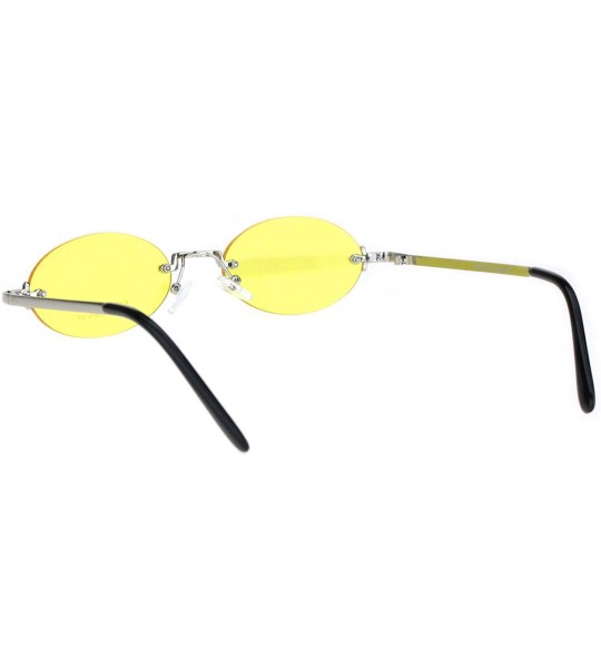 Oval Rimless Oval Shape Sunglasses Unisex Metal Frame Color Lens UV 400 - Silver (Yellow) - CP18SOOC2E9 $20.40