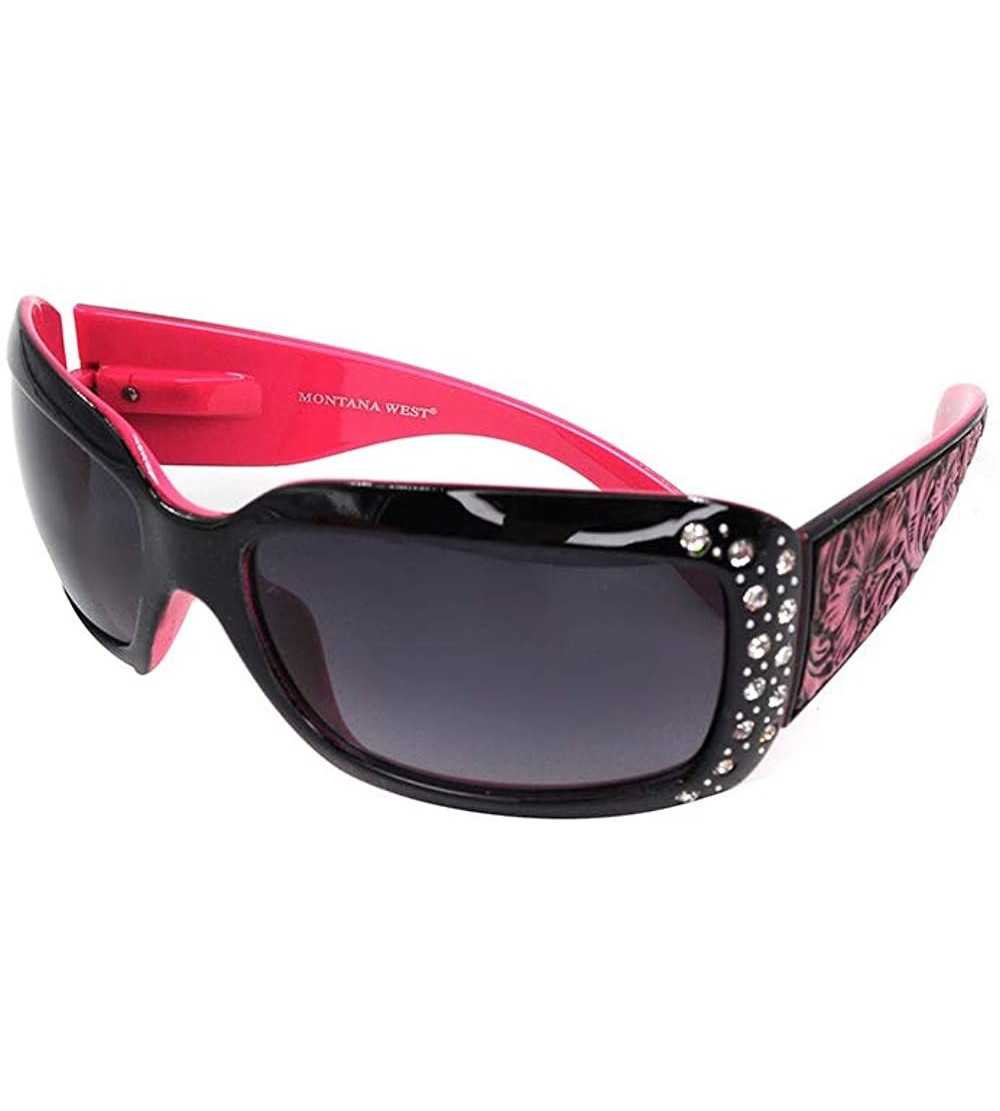 Wayfarer Wayfarer Rhinestone Sunglasses For Women Western UV 400 Protection Shades With Bling - Pink-tooled - CB19CDSRCM5 $44.38