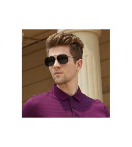 Rectangular Square Sunglasses Men Alloy polarized Rectangular Men Sunglasses 100% UV protection - Black - CB186HMR5N6 $31.62