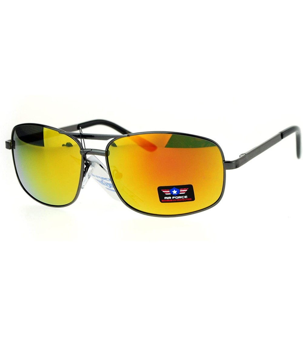 Rectangular Air Force Sunglasses Mens Oval Rectangular Metal Frame Spring Hinge UV 400 - Gunmetal (Orange Mirror) - CE186URKU...