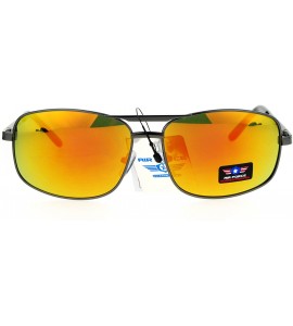 Rectangular Air Force Sunglasses Mens Oval Rectangular Metal Frame Spring Hinge UV 400 - Gunmetal (Orange Mirror) - CE186URKU...