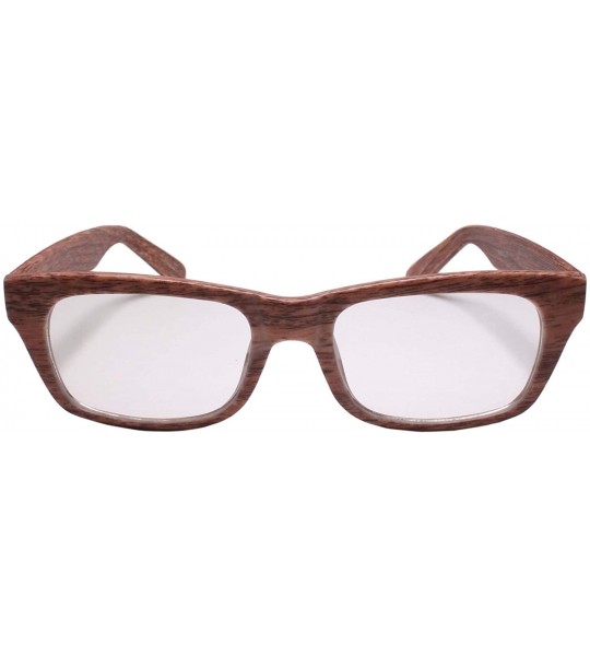 Rectangular Unisex Wood Printed Horn Rimmed Style Rectangle Clear Lens Eye Glasses - Wood Effect 2 - CU199EOAGY9 $25.36