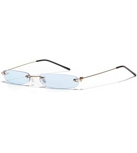 Rectangular Narrow Rectangle Sunglasses Women Tiny Rimless Sun Glasses For Men Frameless - Clear Blue - C018IDC55EY $21.50