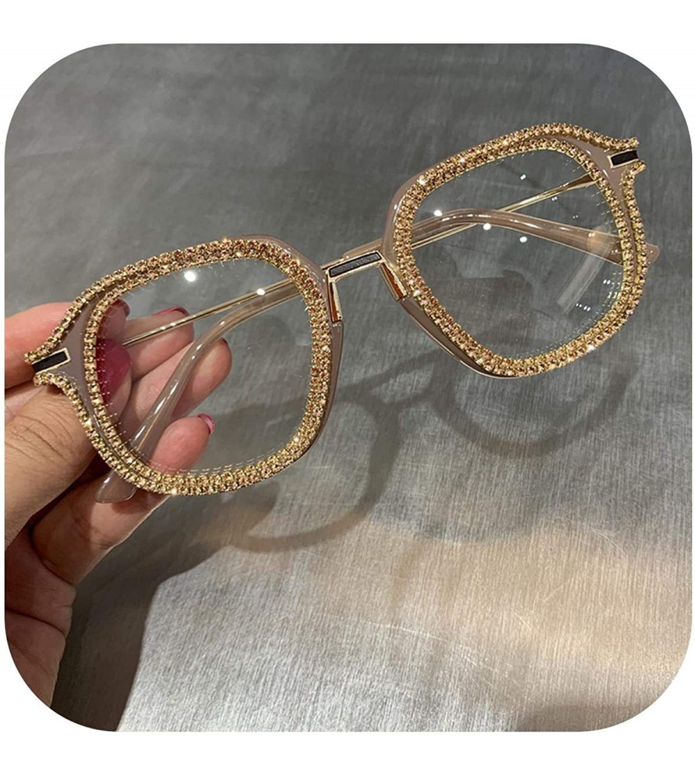 Oval Gold Rhinestone Cat Eye Sunglasses Women Shades Sun Glasses Men Vintage Metal Clear Eyewear UV400 Sunglass - C9198A75CG0...